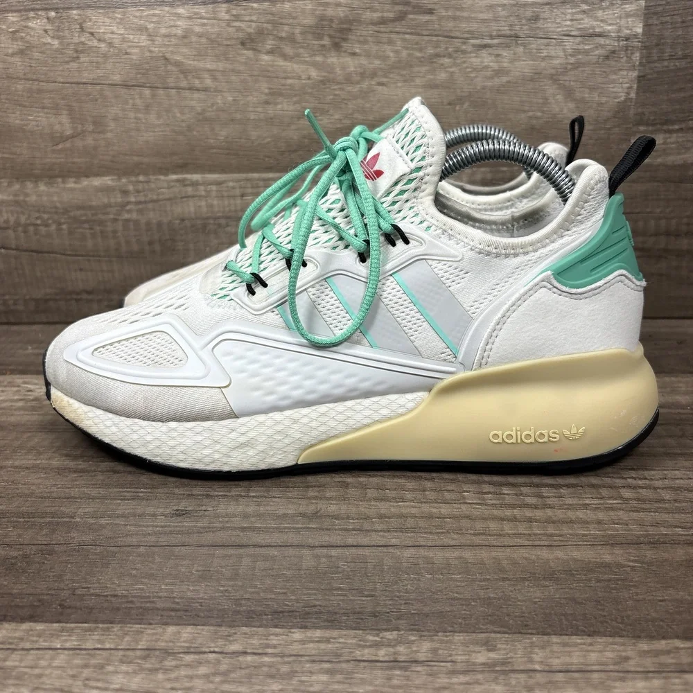 Adidas ZX 2K Boost White Green Mens US Size 8 EUR 41.3 FX4172 Running Shoes